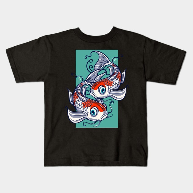 Kohaku Koi Fish Lover Yin-Yang Gift Kids T-Shirt by teeleoshirts